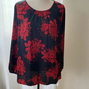 Black, red flowered blouse
